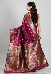 Magenta Minakari Kanjivaram Silk Saree With Blouse Piece - Adi Akshoy & Co.