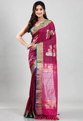 Magenta Tussar Silk Saree with Blouse Piece - Adi Akshoy & Co.