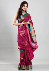 Magenta Tussar Silk Saree with Blouse Piece - Adi Akshoy & Co.