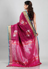 Magenta Tussar Silk Saree with Blouse Piece - Adi Akshoy & Co.