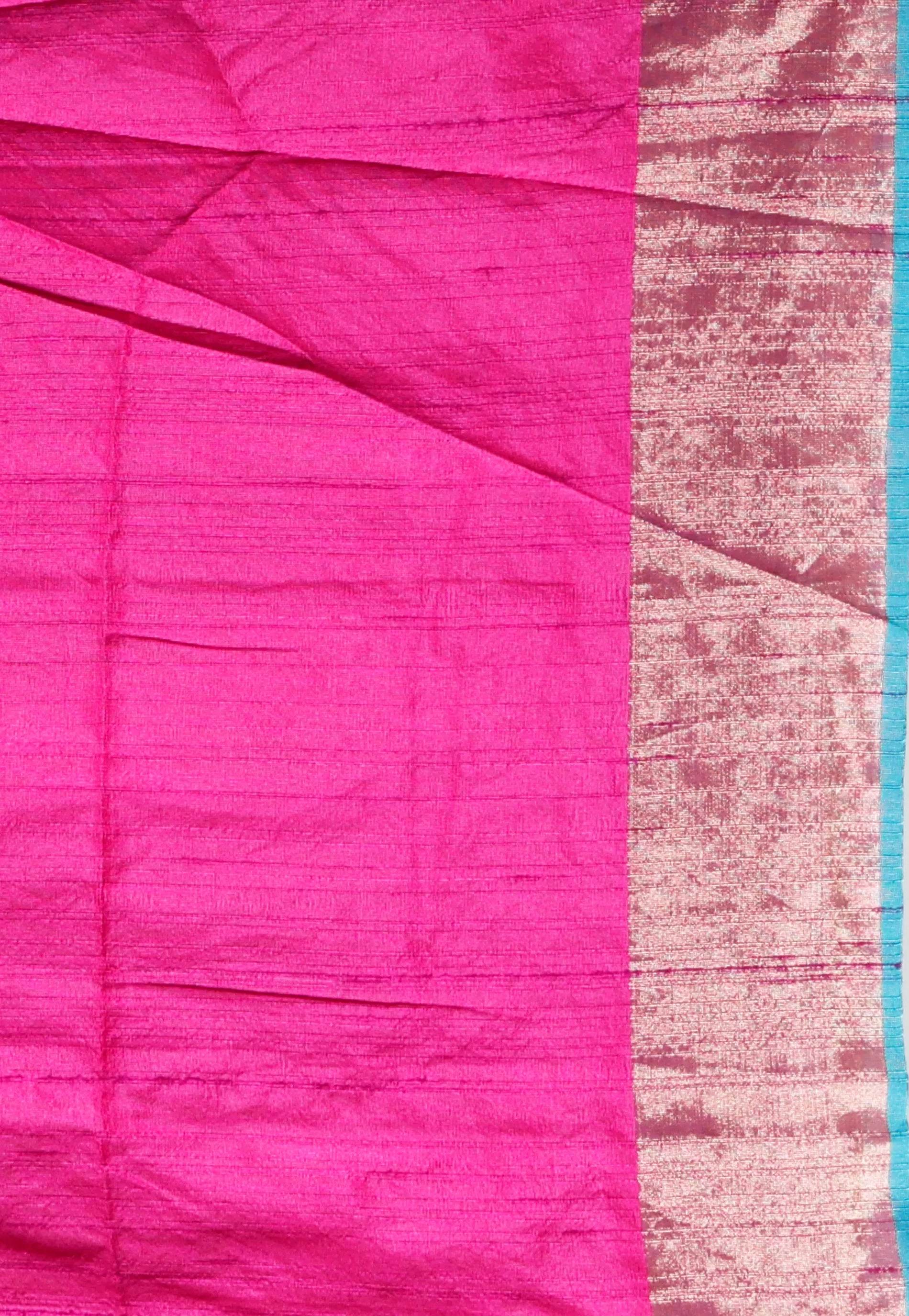 Magenta Tussar Silk Saree with Blouse Piece - Adi Akshoy & Co.