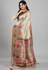 Beige Kani Silk Saree With Blouse Piece - Adi Akshoy & Co.