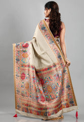 Beige Kani Silk Saree With Blouse Piece - Adi Akshoy & Co.