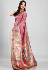 Onion Pink Kani Silk Saree With Blouse Piece - Adi Akshoy & Co.