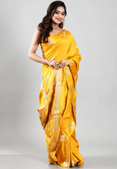 Yellow Katan Silk Saree With Blouse Piece - Adi Akshoy & Co.