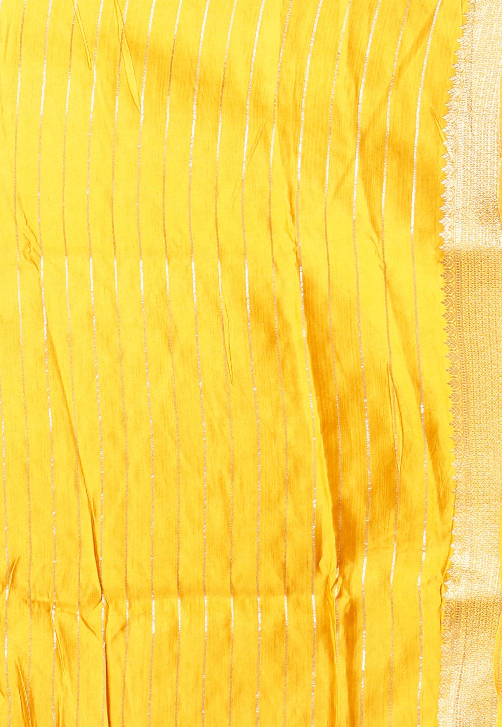 Yellow Katan Silk Saree With Blouse Piece - Adi Akshoy & Co.