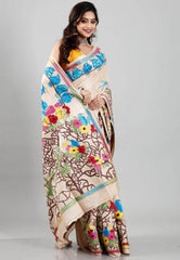 Tussar Colour Pure Tussar Silk Kantha Saree With Blouse Piece - Adi Akshoy & Co.