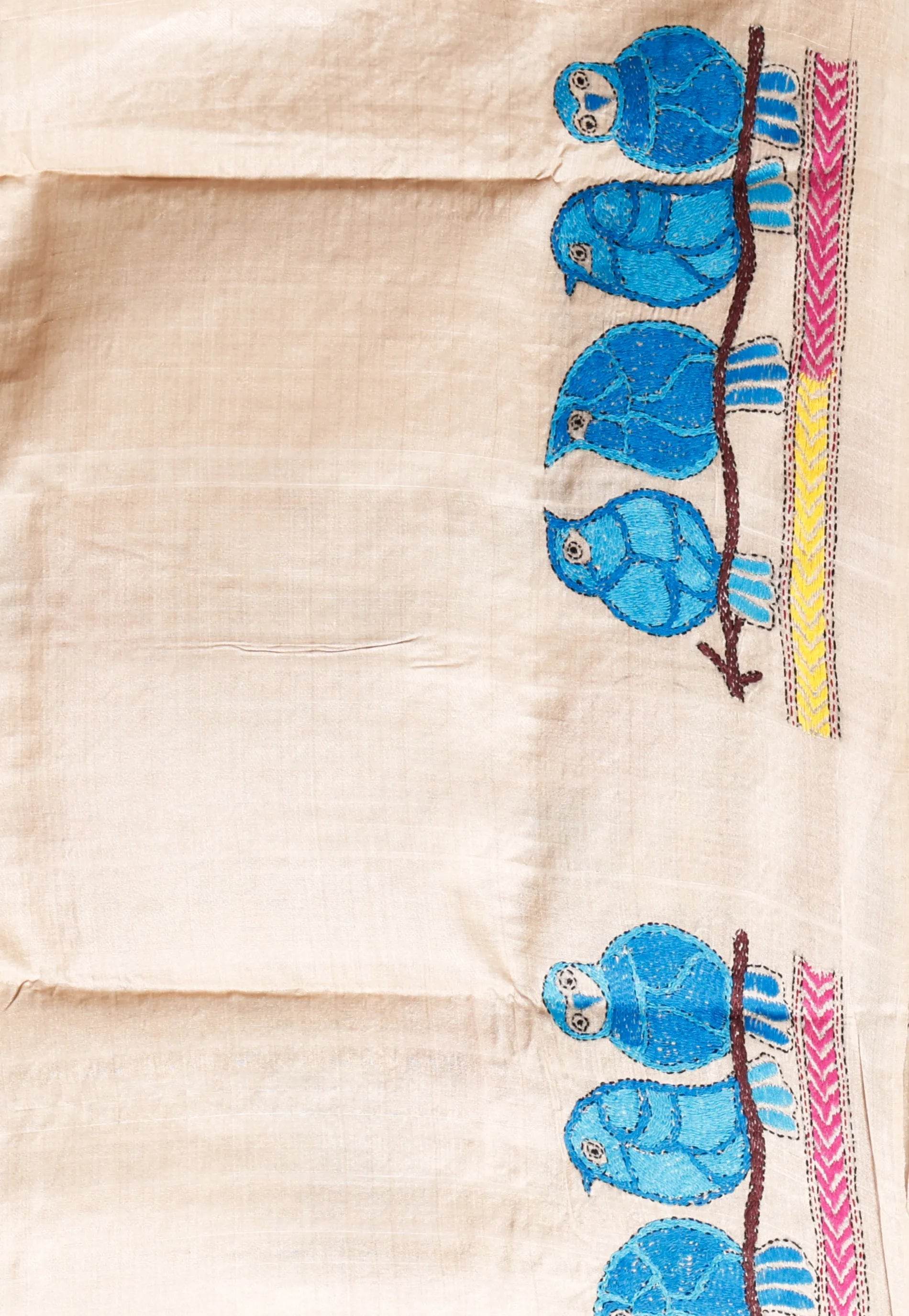 Tussar Colour Pure Tussar Silk Kantha Saree With Blouse Piece - Adi Akshoy & Co.