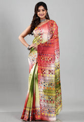 Shaded Colour Pure Tussar Silk Kantha Saree With Blouse Piece - Adi Akshoy & Co.