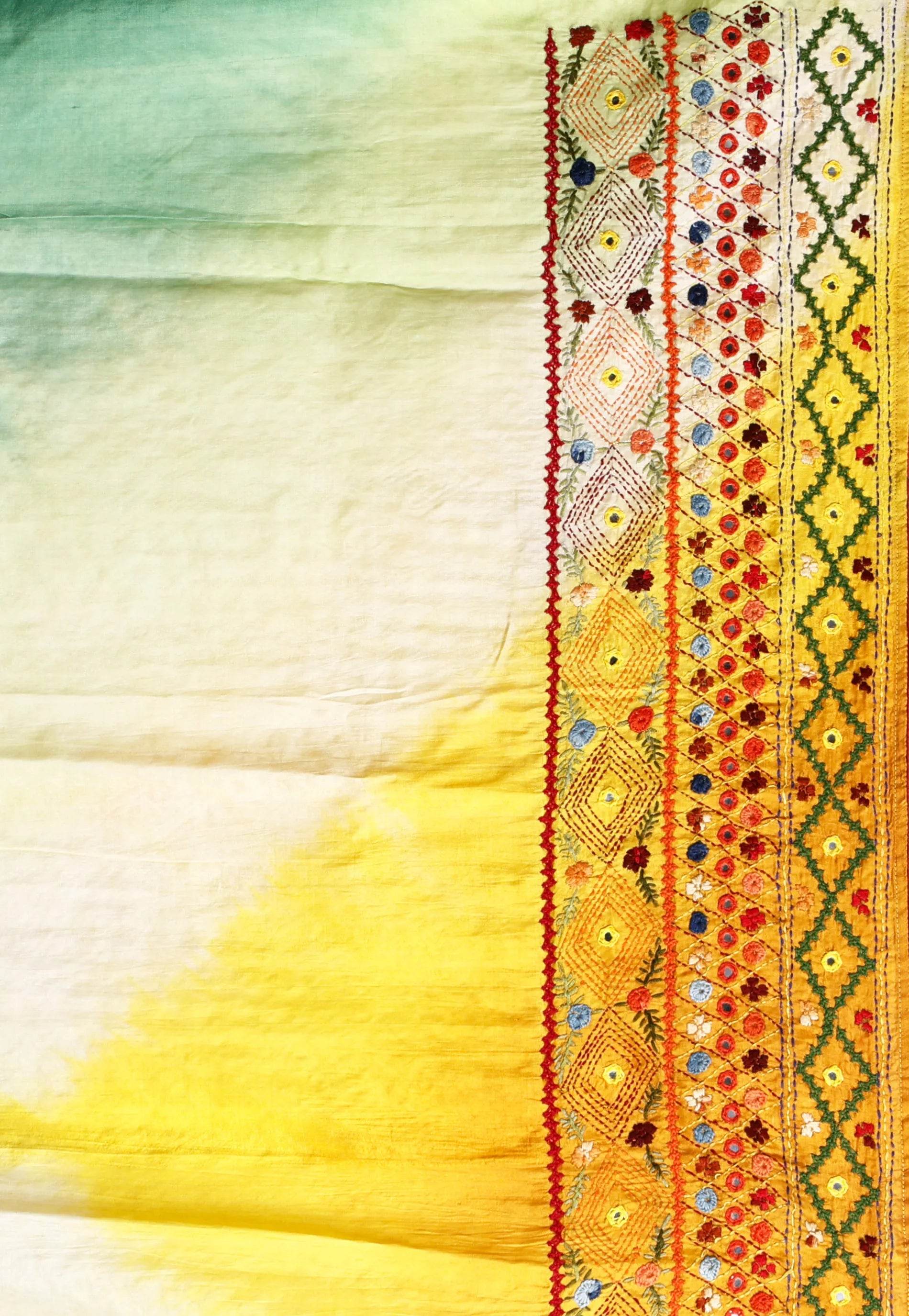 Shaded Colour Pure Tussar Silk Kantha Saree With Blouse Piece - Adi Akshoy & Co.