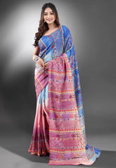 Shaded Colour Pure Tussar Silk Kantha Saree With Blouse Piece - Adi Akshoy & Co.