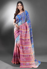 Shaded Colour Pure Tussar Silk Kantha Saree With Blouse Piece - Adi Akshoy & Co.