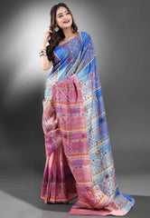 Shaded Colour Pure Tussar Silk Kantha Saree With Blouse Piece - Adi Akshoy & Co.
