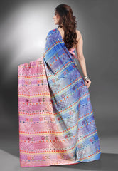 Shaded Colour Pure Tussar Silk Kantha Saree With Blouse Piece - Adi Akshoy & Co.