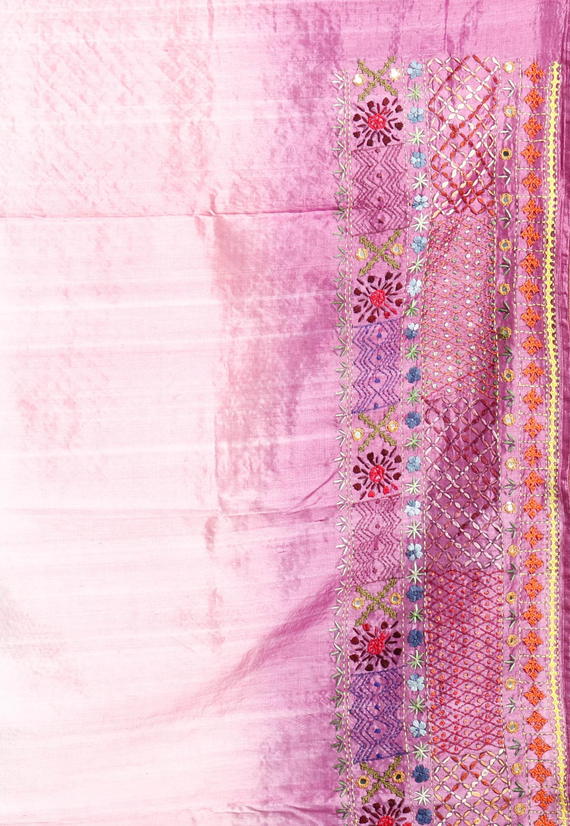 Shaded Colour Pure Tussar Silk Kantha Saree With Blouse Piece - Adi Akshoy & Co.