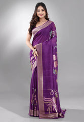 Purple Tussar Silk Saree with Blouse Piece - Adi Akshoy & Co.