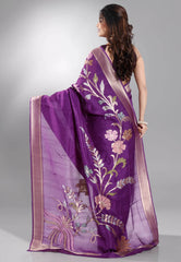 Purple Tussar Silk Saree with Blouse Piece - Adi Akshoy & Co.