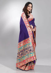 Purple Kani Silk Saree With Blouse Piece - Adi Akshoy & Co.