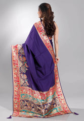 Purple Kani Silk Saree With Blouse Piece - Adi Akshoy & Co.