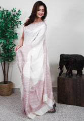White Matka Handloom Pure Silk Saree With Blouse Piece - Adi Akshoy & Co.