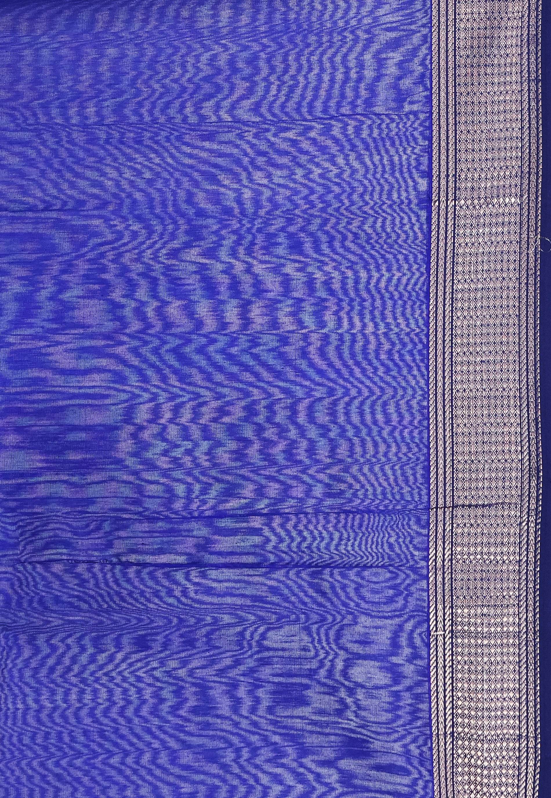 Peacock Blue Sico Handloom Saree With Blouse Piece - Adi Akshoy & Co.