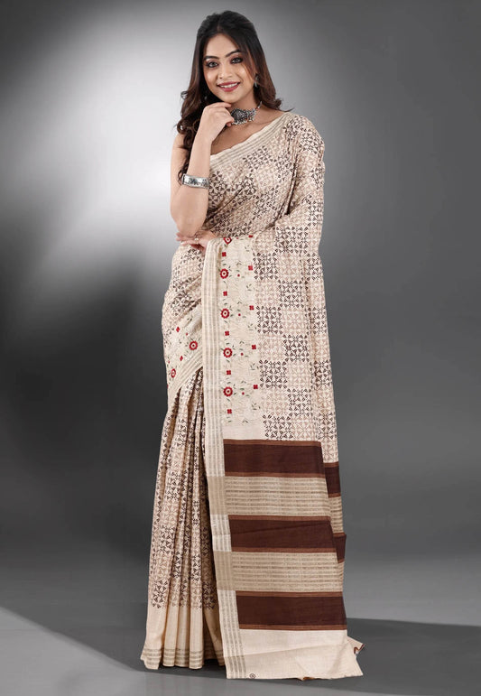 Tussar Colour Tussar Silk with Embroidery work Saree with Blouse Piece - Adi Akshoy & Co.