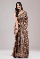 Brown Tussar Silk with Embroidery Work Saree with Blouse Piece - Adi Akshoy & Co.