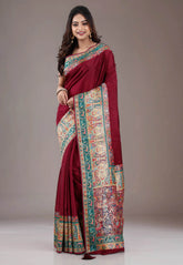 Maroon Kani Silk Saree With Blouse Piece - Adi Akshoy & Co.