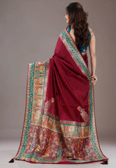 Maroon Kani Silk Saree With Blouse Piece - Adi Akshoy & Co.