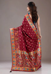 Maroon Kani Silk Saree With Blouse Piece - Adi Akshoy & Co.