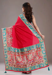 Red Kani Silk Saree With Blouse Piece - Adi Akshoy & Co.