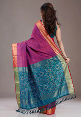 Magenta Ikkat Silk Saree With Blouse Piece - Adi Akshoy & Co.