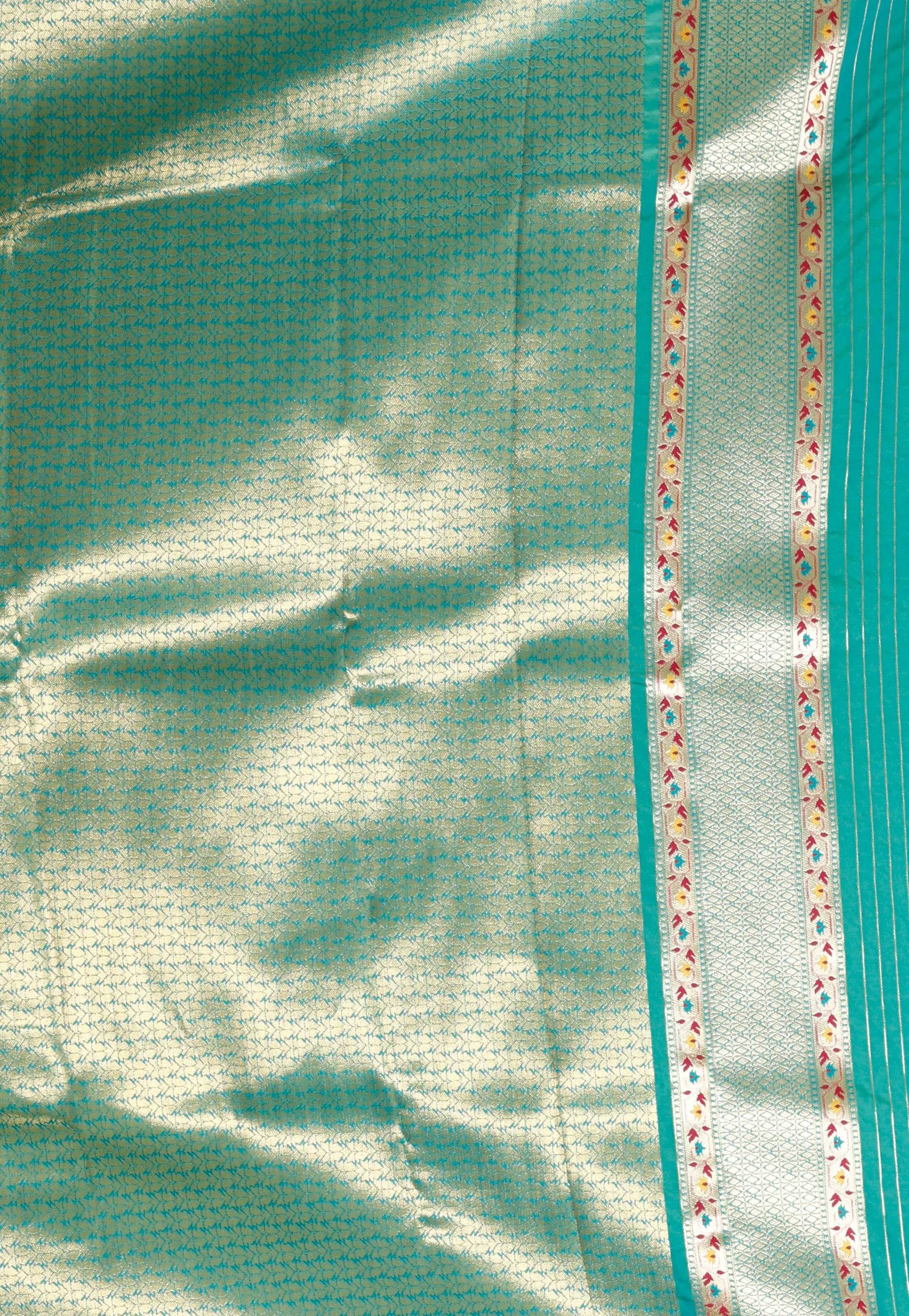 Green Brocade with Rama Green Border Tissue Kanjivaram Silk Saree With Blouse Piece - Adi Akshoy & Co.