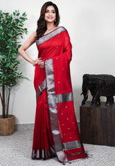 Maroon Sico Handloom Saree With Blouse Piece - Adi Akshoy & Co.