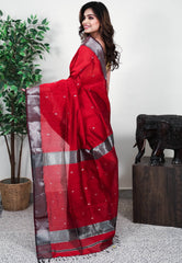Maroon Sico Handloom Saree With Blouse Piece - Adi Akshoy & Co.