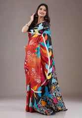 Rust Colour Pure Tussar Silk Kantha Saree With Blouse Piece - Adi Akshoy & Co.