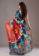 Rust Colour Pure Tussar Silk Kantha Saree With Blouse Piece - Adi Akshoy & Co.