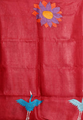 Rust Colour Pure Tussar Silk Kantha Saree With Blouse Piece - Adi Akshoy & Co.