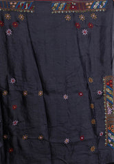 Black Colour Pure Tussar Silk Kantha Saree With Blouse Piece - Adi Akshoy & Co.