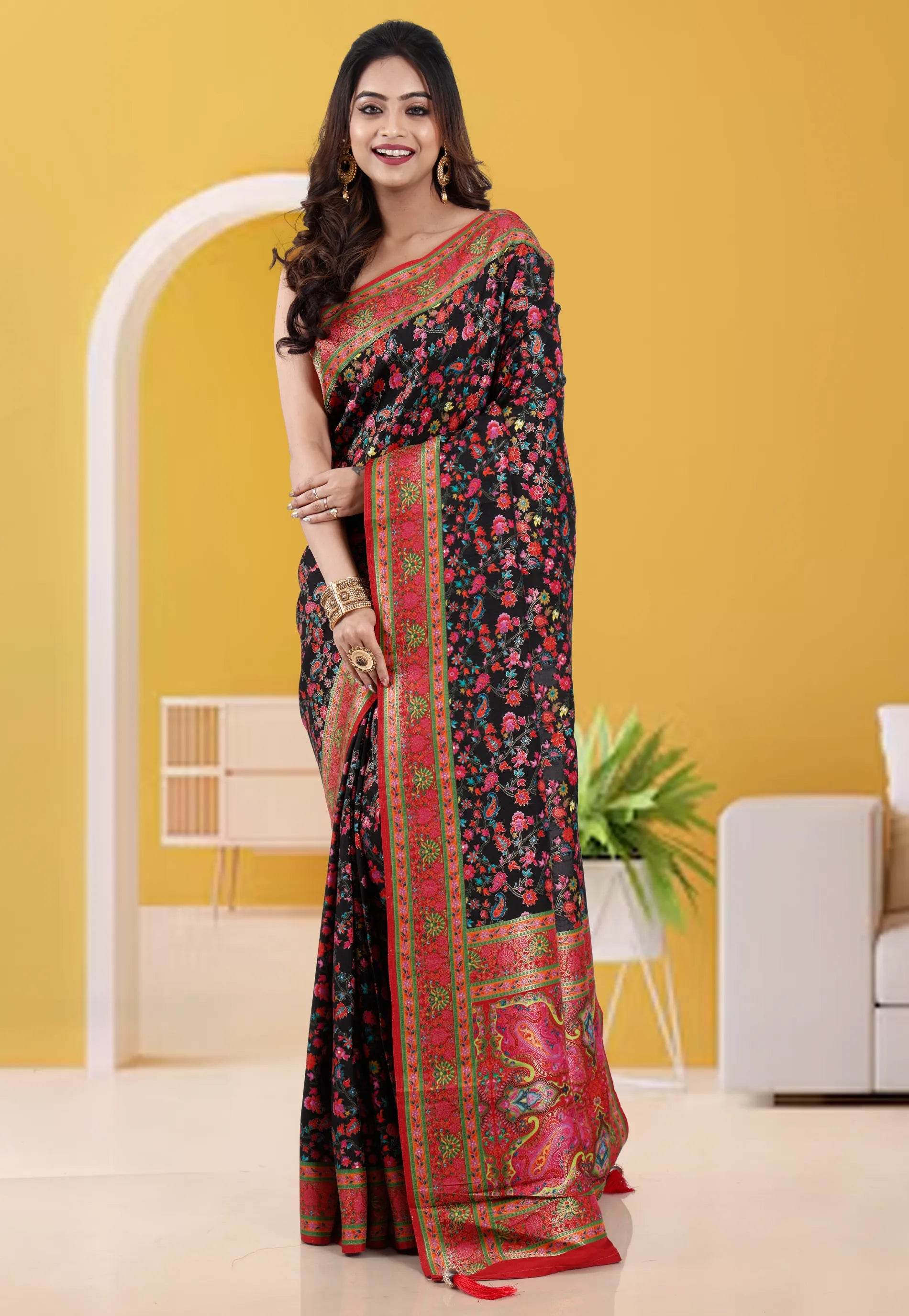 Black Kani Silk Saree With Blouse Piece - Adi Akshoy & Co.