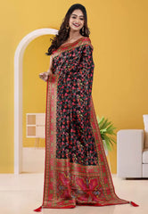 Black Kani Silk Saree With Blouse Piece - Adi Akshoy & Co.