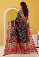 Black Kani Silk Saree With Blouse Piece - Adi Akshoy & Co.