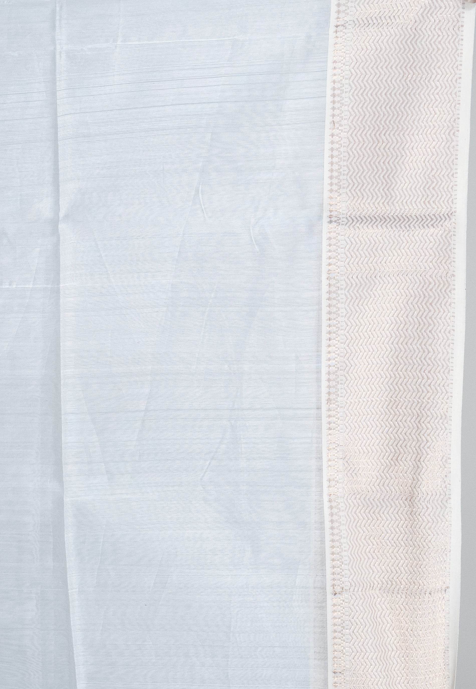 White Sico Handloom Saree With Blouse Piece - Adi Akshoy & Co.