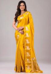 Yellow Mashru Silk Saree with Blouse Piece - Adi Akshoy & Co.