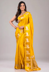 Yellow Mashru Silk Saree with Blouse Piece - Adi Akshoy & Co.