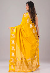 Yellow Mashru Silk Saree with Blouse Piece - Adi Akshoy & Co.