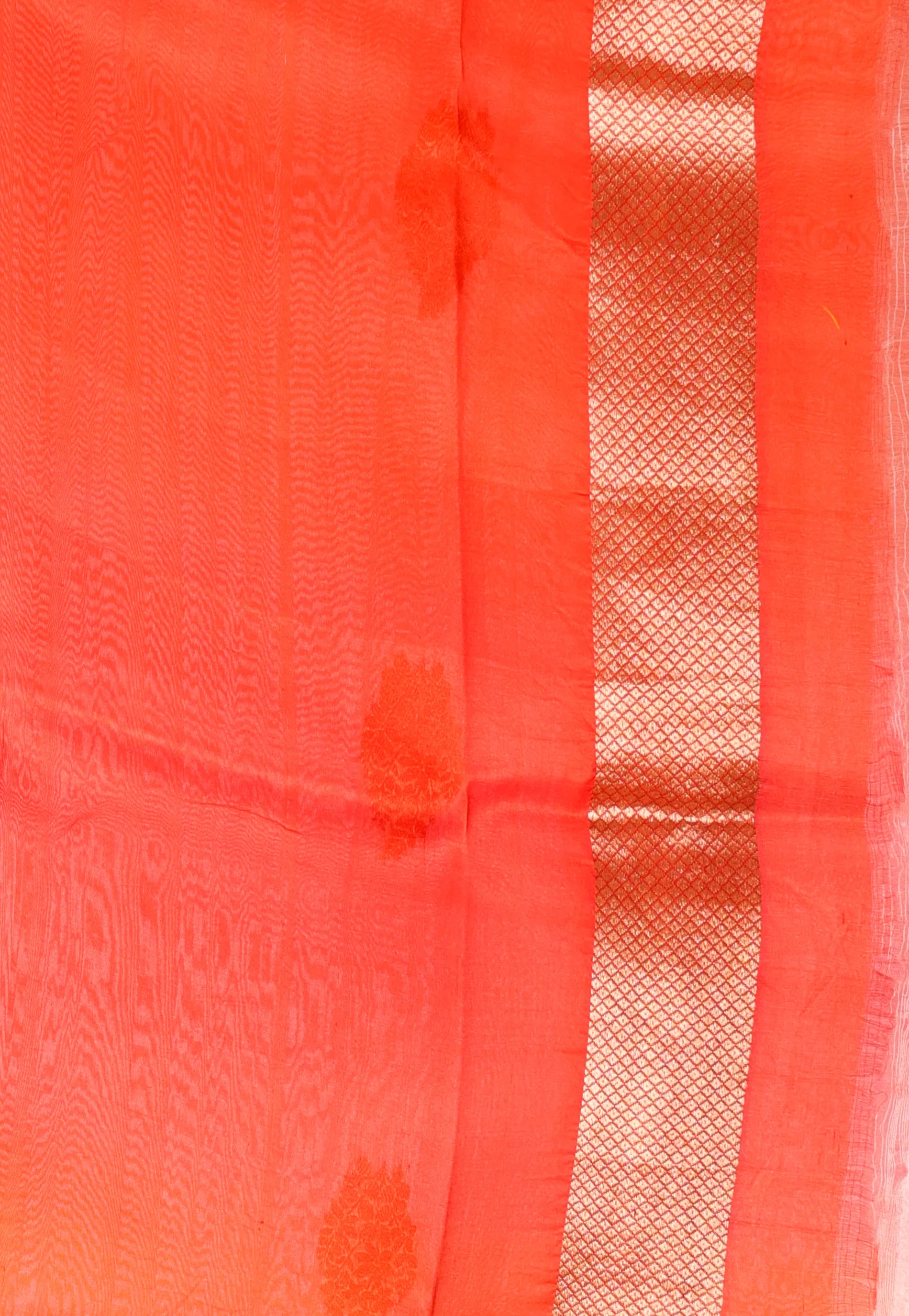 Orange Kora Pure Silk Saree With Blouse Piece - Adi Akshoy & Co.