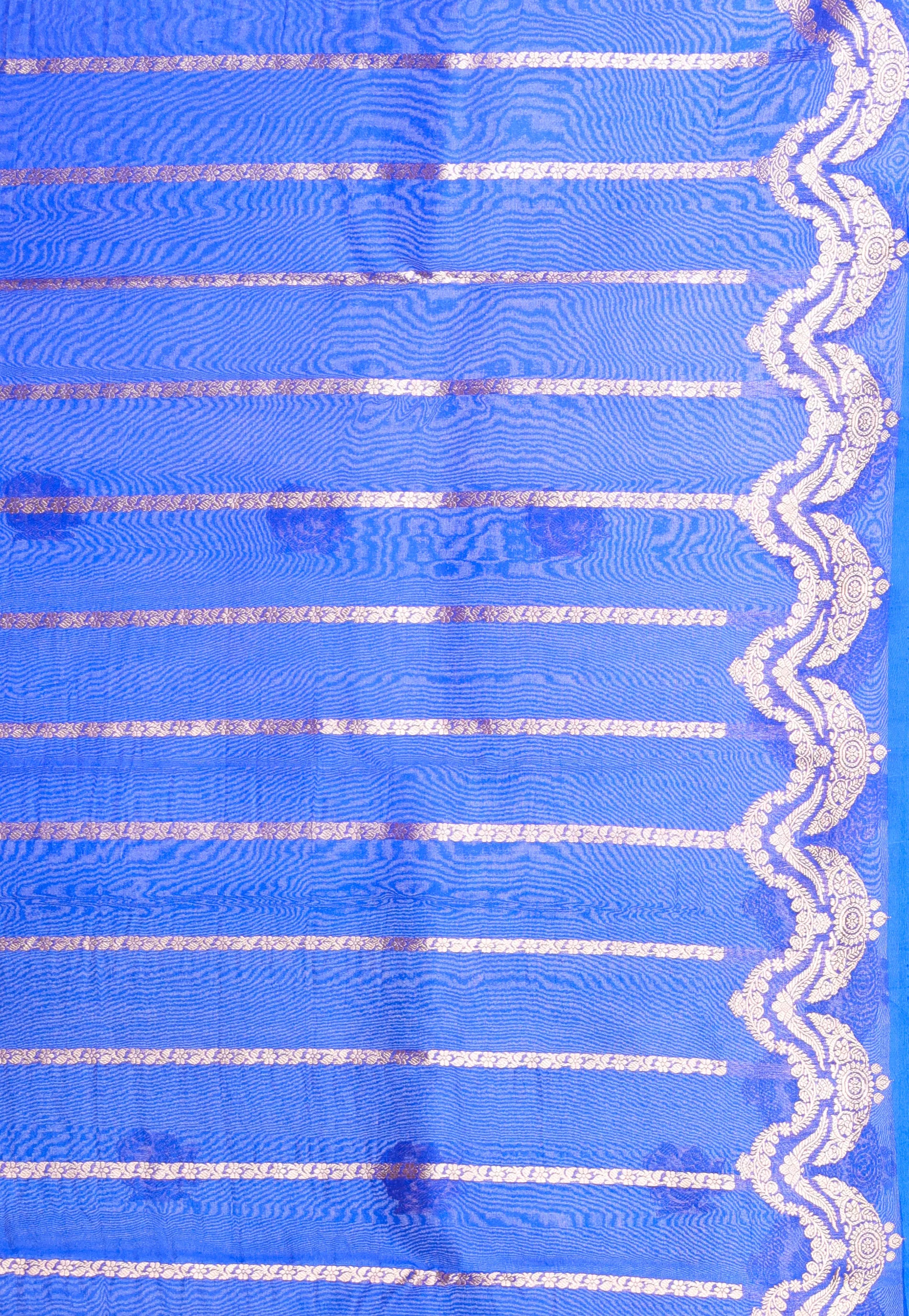 Dual Shades of Blue & Rama Green Pure Kora Silk Saree With Blouse Piece - Adi Akshoy & Co.