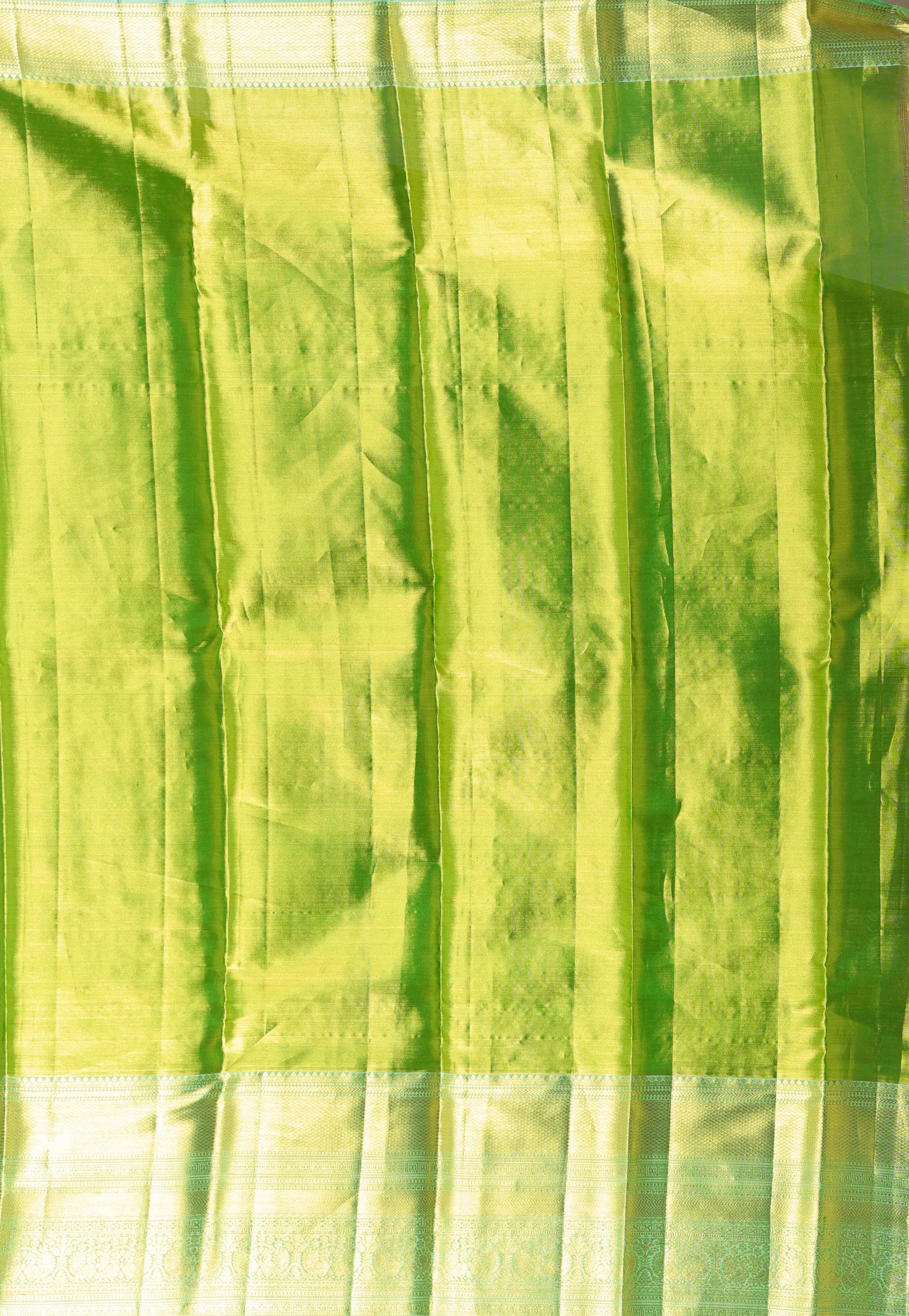 Pink with Green Border Pure Tissue Kanjivaram Silk Saree With Blouse Piece - Adi Akshoy & Co.