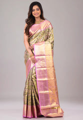 Baby Pink Pure Tissue Kanjivaram Silk Saree With Blouse Piece - Adi Akshoy & Co.